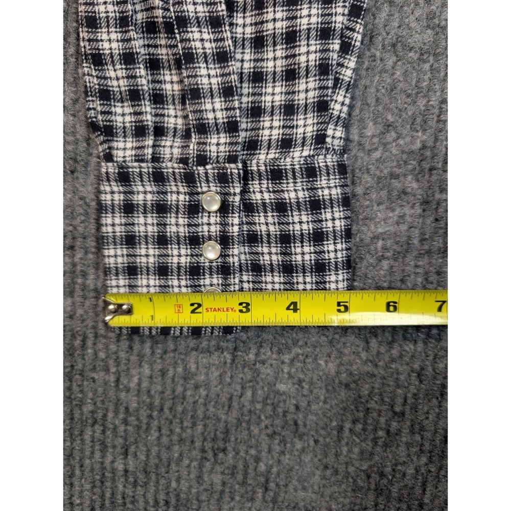 Wrangler Western Shirt Men XLT Black White Plaid Flannel Pearl Snap NWT - Picture 6 of 11